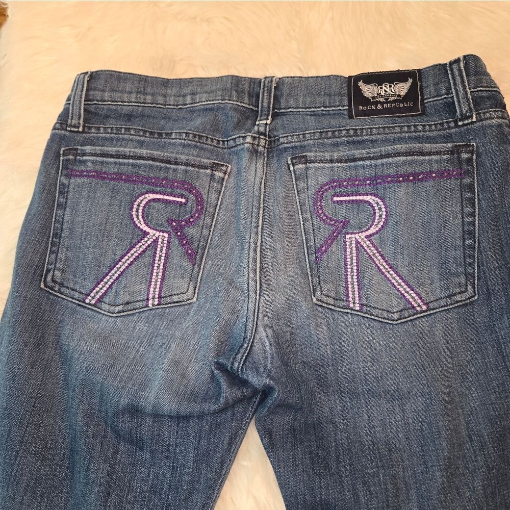 Rock & Republic Women's Denim with Purple Accents Blue Jeans Size 30